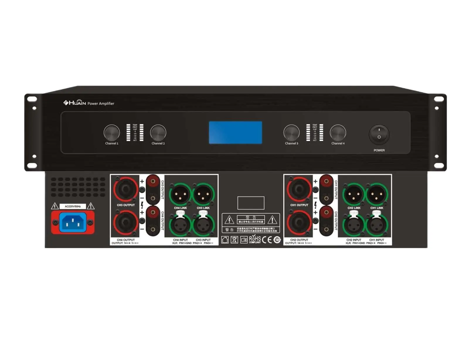 HUAIN-AMPLIFICADOR DE POTENCIA DE conferencia profesional, 4 canales, 150w, rendimiento de escenario, soporte profesional OEM