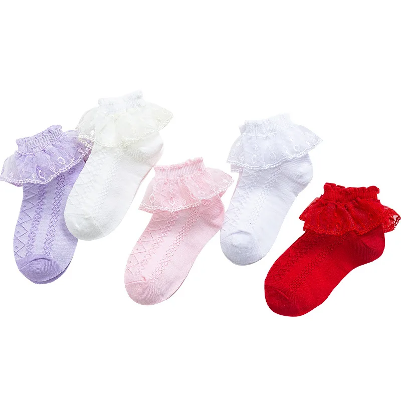 Girls Socks Spring Summer Princess Cotton Lace Sock Infant Thin Red Sox Breathable Children Baby Girls Net ankle Sock