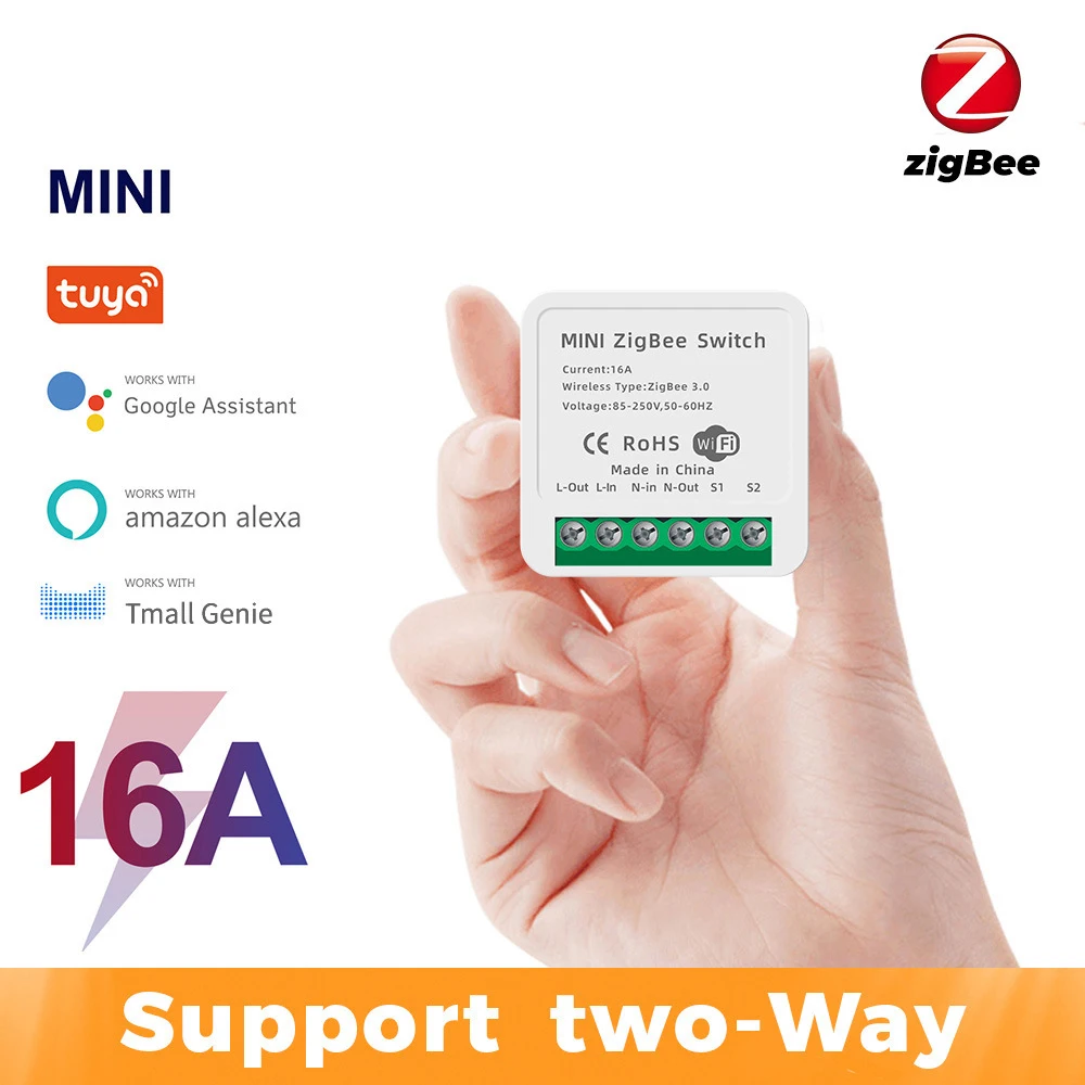 Smart Life Zigbee Mini Breaker, interruptor de encendido y apagado de 2 vías, interruptor de Control Dual de escalera, Compatible con Alexa y Google Home