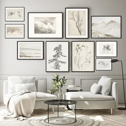 Vintage Flower Plants Sketch Art Prints Neutral Gallery Wall Art Pictures Canvas Painting Farmhouse Country Decoration Posters