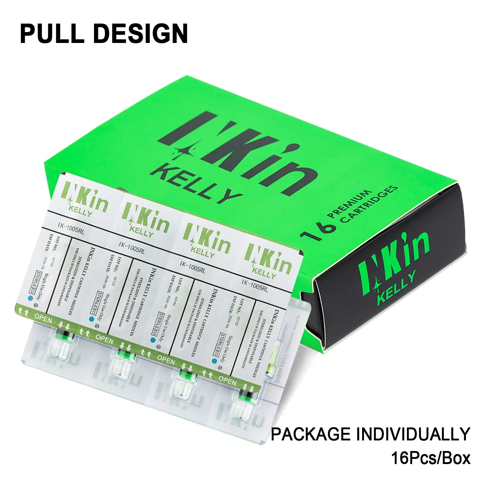 INKIN KELLY Cartridge Needles Soft Silicone Wrap RL RS Tattoo Needles Safety Membrane For Cartridge Tattoo Machines 16 Pcs/Box