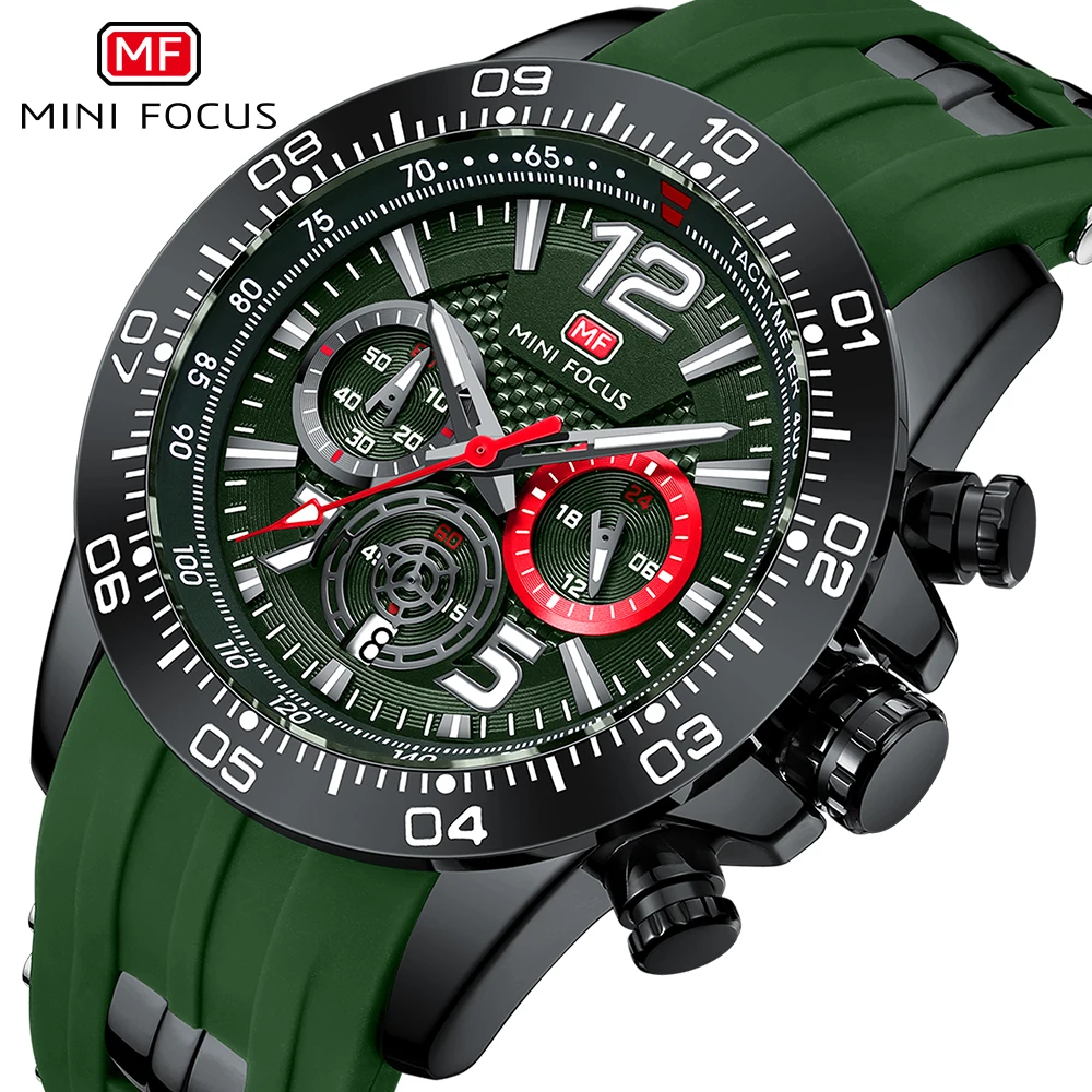 MINI FOCUS Sport Watches for Men Silicone Strap Waterproof Chronograph Quartz Wrist Watch часы мужские relogio masculino 0290