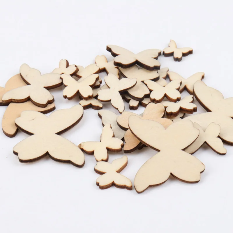 Wooden Butterfly Pattern Scrapbooking Art Collection Craft For Handmade Accessory Sewing Home 10/15/20/30/40mm 50pcs