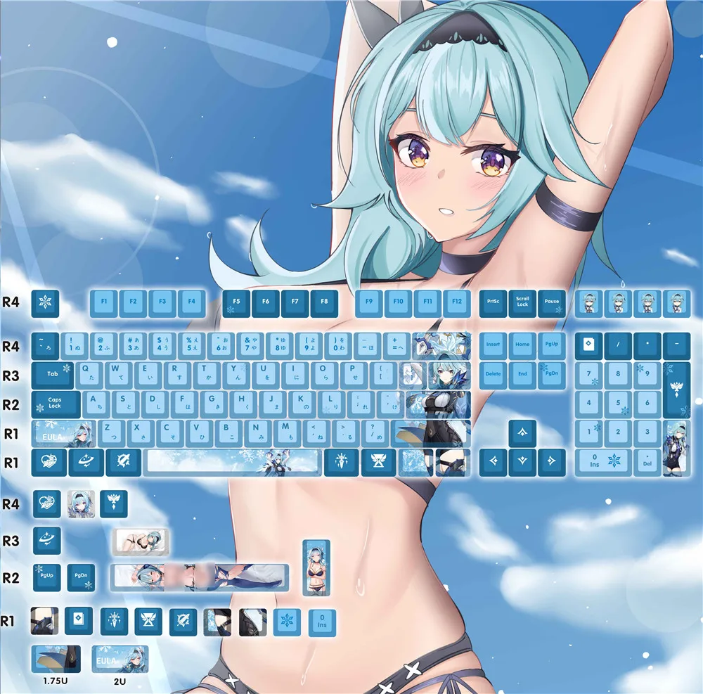 Genshin Impact Eula Keycap klawiatura akcesoria fajne męskie fani prezenty Cosplay PBT Keys mechaniczna klawiatura Cap Anime Keycaps