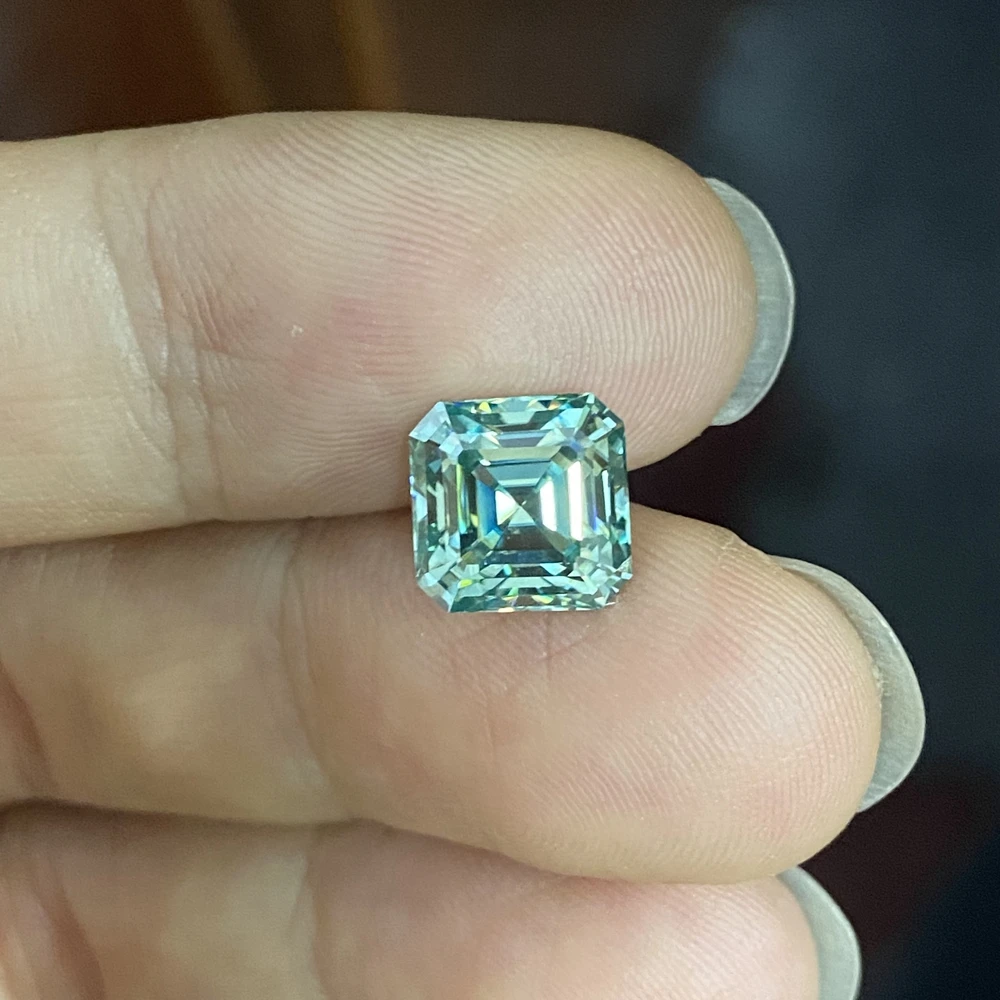 8.5x8.5mm 3cts GRA VVS1 5*5mm-11*11mm Light Green Asscher Cut Moissanite Diamonds For Rings Earrings