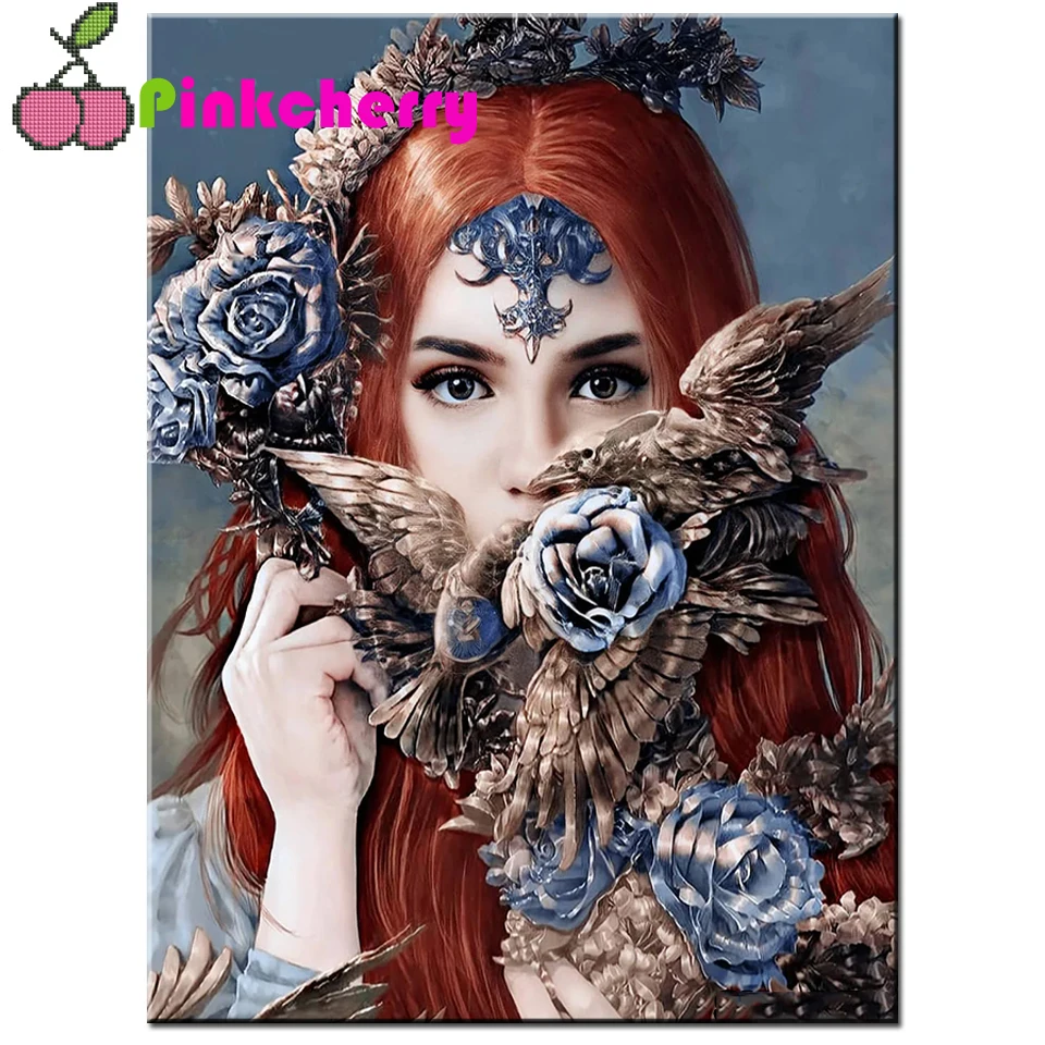 5d diy diamond painting Woman Eagle Rose full square Round diamond embroidery Fantasy Bird Lady Handicraft Home Decor k1907