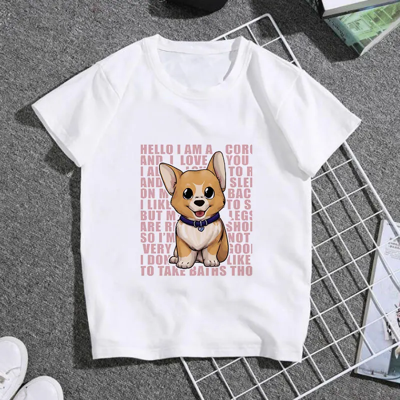 Summer Clothes Kawaii Kids T Shirt Cartoon Shiba Inu Angel Spoof Print Boys Tops Casual Girls T Shirts 2 3 4 5 6 7 8 9 Years Old