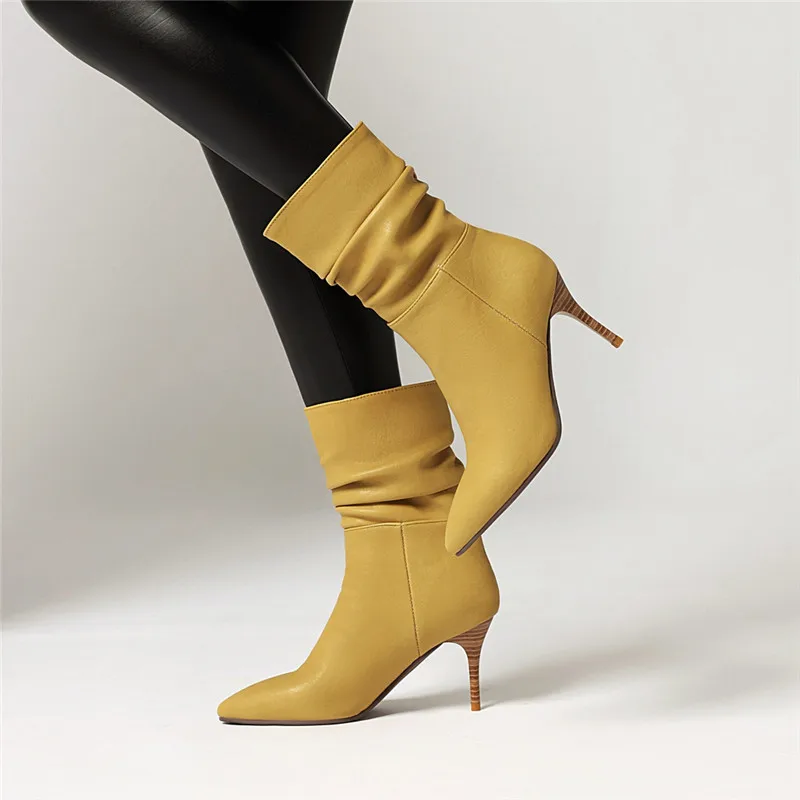 MORAZORA-Bottines à talons aiguilles pour femme, chaussures plissées, bout pointu, couleur unie, automne et hiver 2024