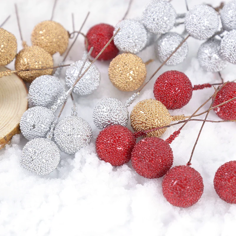 Künstliche Schaum Staubblatt Obst Berry Gold Silber Rote kirsche perlglanz staubblatt hochzeit Weihnachten decor DIY geschenk box Kränze – Detail 15