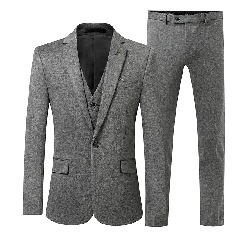 

Autumn Winter New Pure British Casual Business Suit Men Slim Fit Double Breasted Suits Three Pieces Jacket+Pants+Shirts Men