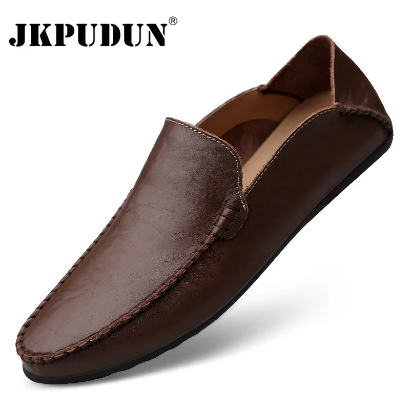 Zapatos informales de piel auténtica para hombre, mocasines italianos de lujo, transpirables, sin cordones, talla grande 38-46, 2020