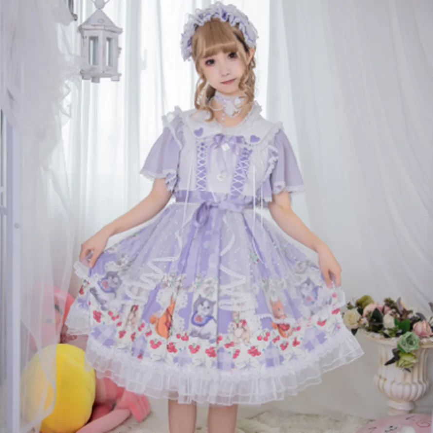 Kawaii mädchen gothic lolita op cos Prinzessin tee party süße lolita kleid vintage oansatz spitze bowknot nette druck viktorianischen kleid