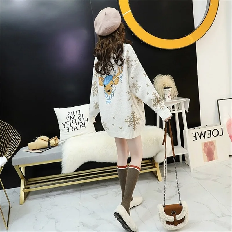 Christmas Elk Sweater Women New Style Autumn Winter Embroidered Pullover Loose Sweater Jacket All-match Thicken Top Fall Women