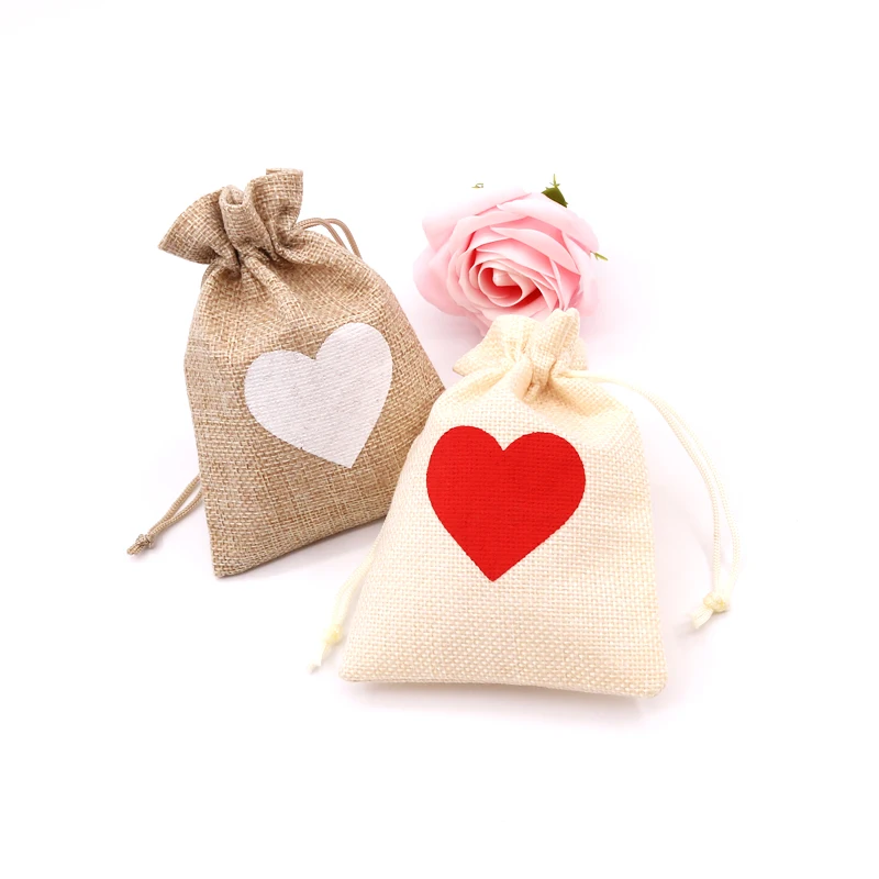 

Wholesale 50Pcs/Lot 10x14 13x18cm Hearts Jute Bags Wedding Drawstring Pouches Candy Gift Bag Bracelet Jewelry Packaging Bags