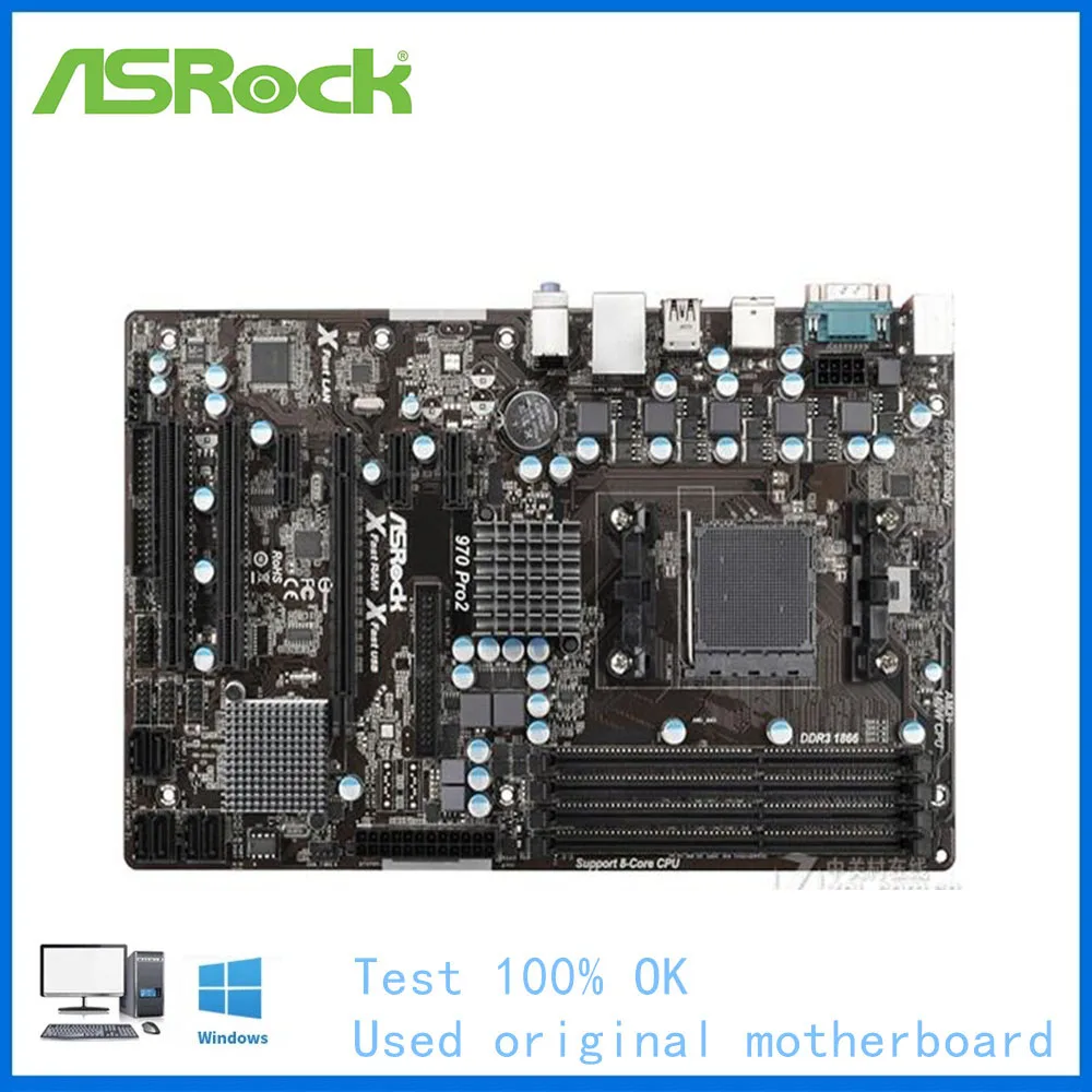 

For ASRock 970 Pro2 Desktop Motherboard 970 Socket AM3+ DDR3 For FX/Phenom II/Athlon II ATX 32GB Original Used