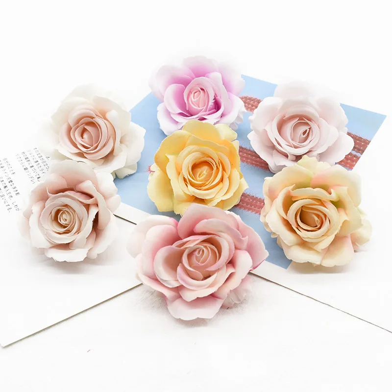 10 Pieces Fake Rose Artificial Flowers Home Decoration Accessories Scrapbooking Diy for Decorative Flowers Wreath Brooch Wedding