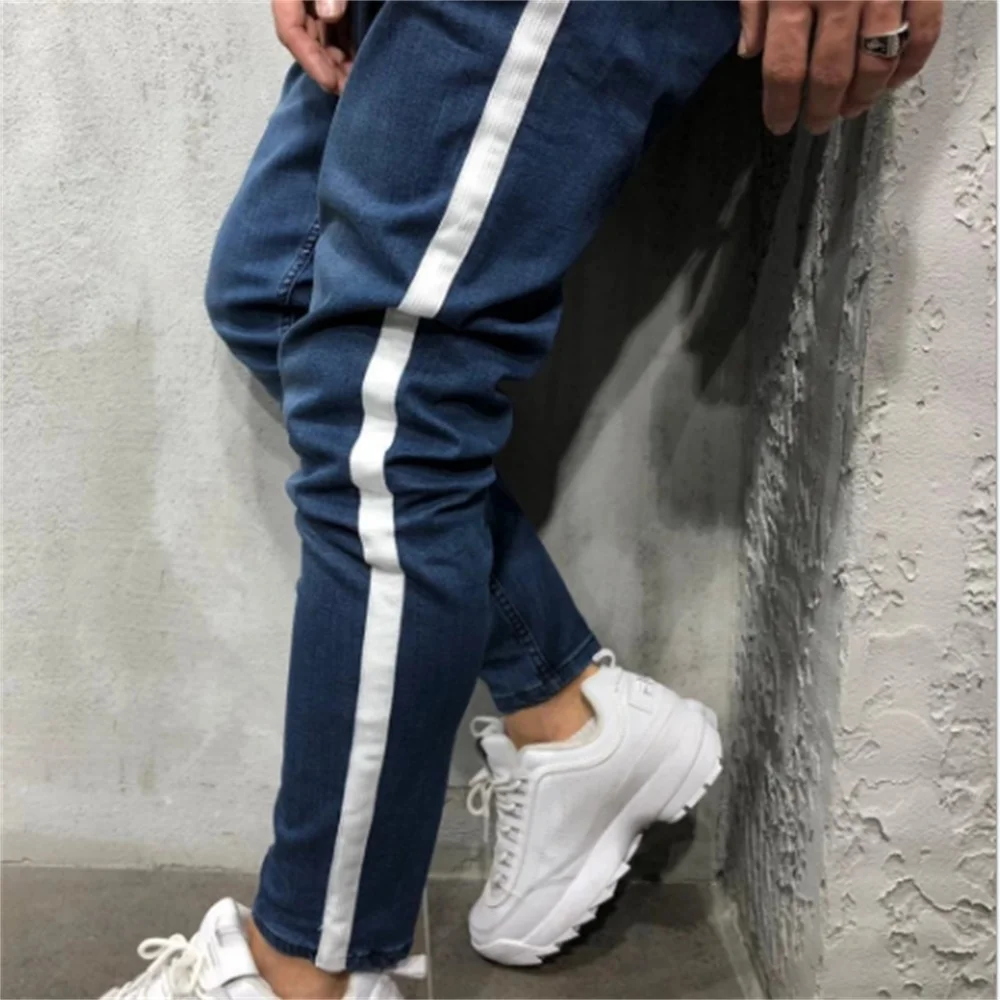 EH · MD® Beaded Jeans Men's Feet Casual Trousers Soft Fabric Large Pocket Solid Color Fashion Slim 2020 New Trendy Brand Black