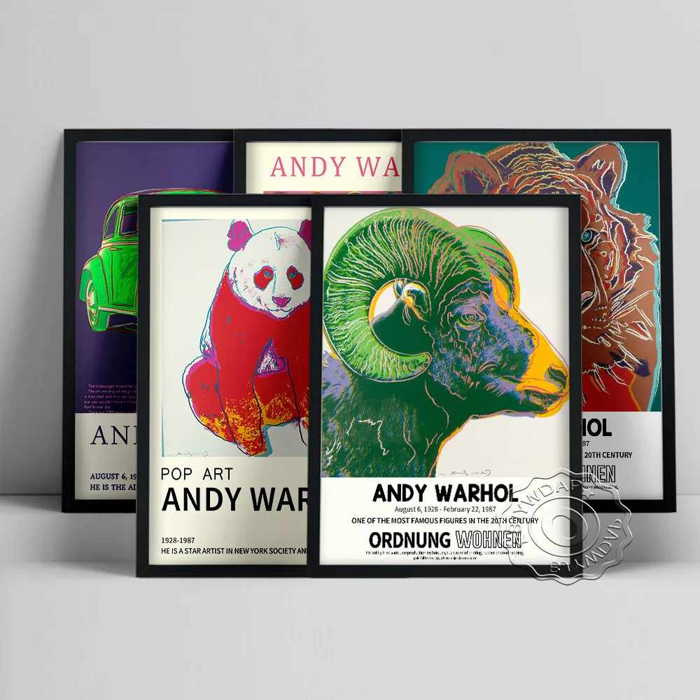 

Andy Warhol Exhibition Museum Poster, Iconic Advertising Collection Prints, Pegasus Car Donut Panda Goat Lion Pop Art Home Decor