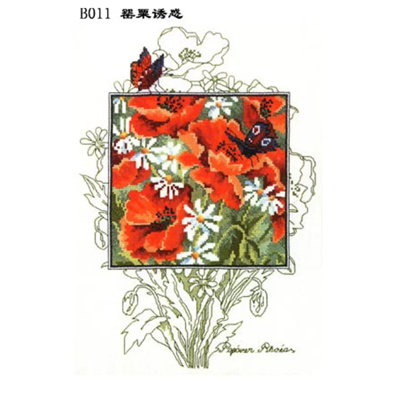 Flower and Poppy Temptation Cross-stitch Print 11CT 14CT 18CT Handmade Material Pack