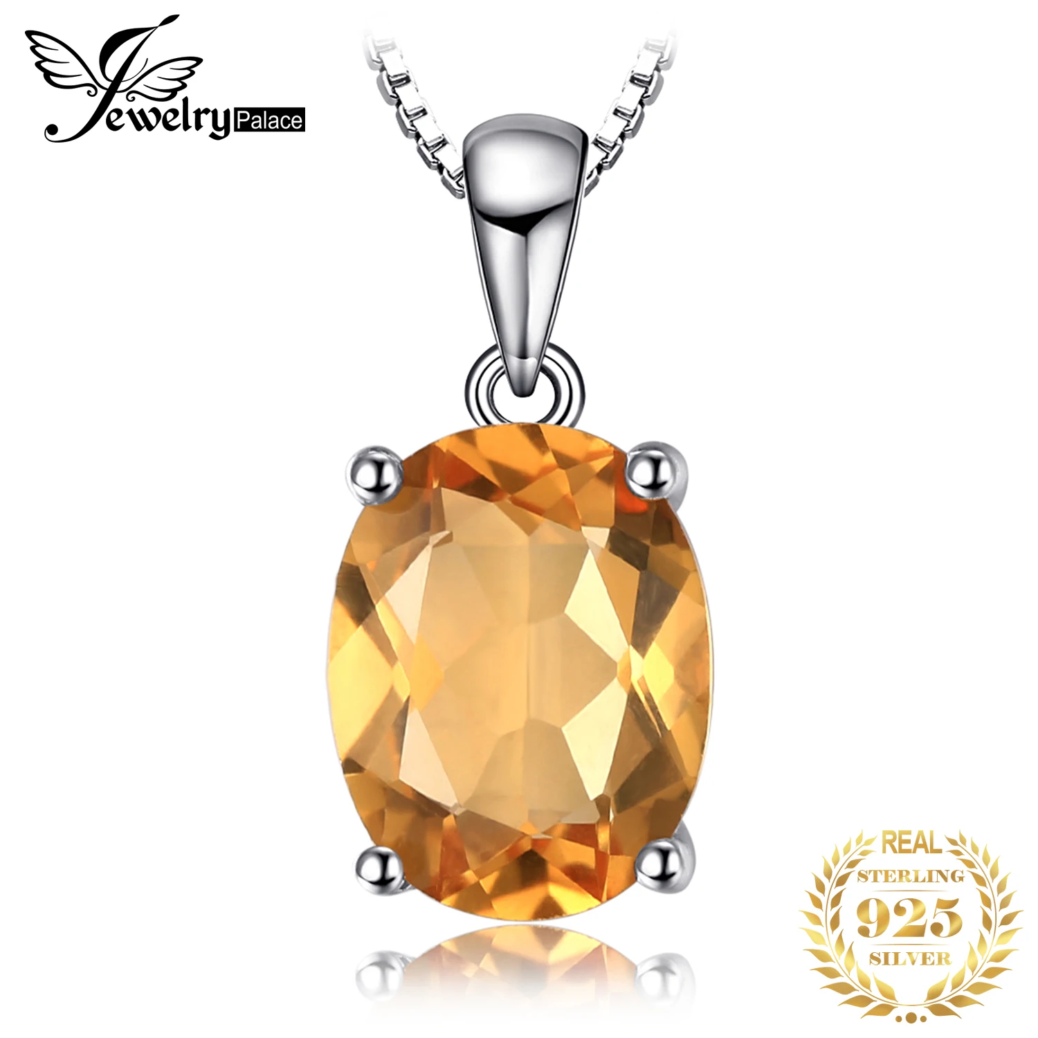 JewelryPalace Oval Yellow Genuine Natural Citrine 925 Sterling Silver Pendant Necklace Gemstone Necklace for Women No Chain