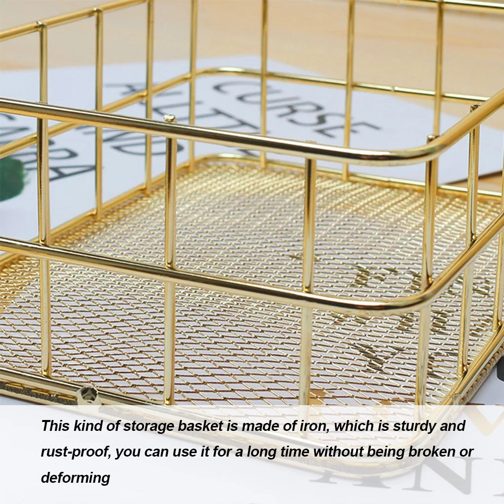 S L Size Storage Basket Golden Iron Storage Basket Multifunctional Wire Mesh Desktop Storage Organizer for Home Wicker Supplies