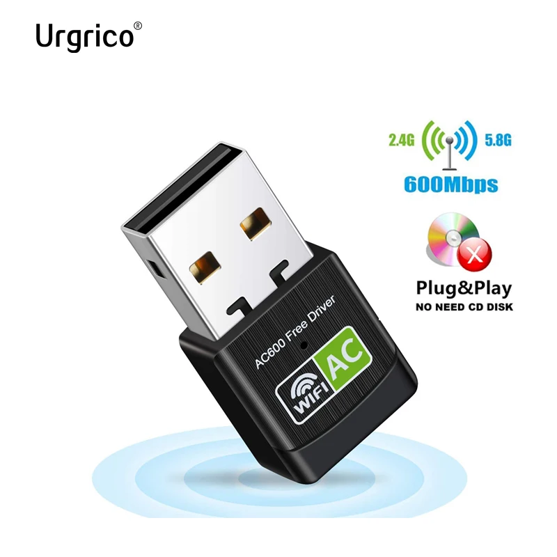 Urgrico-adaptador Wifi USB 600Mbps, antena de banda Dual 2,4G 5Ghz, USB Lan Ethernet PC AC, receptor inalámbrico, tarjeta de red