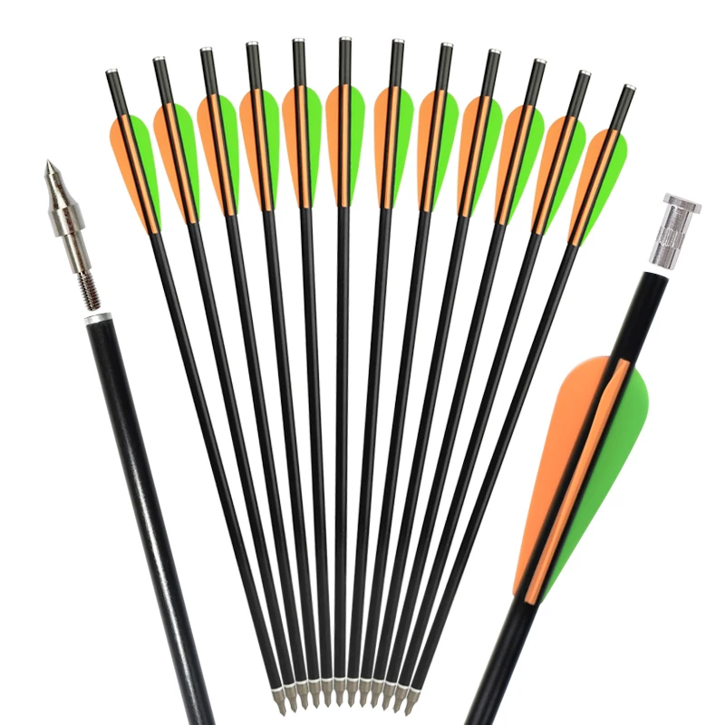 12 Pcs Archery Crossbow Bolts Fiberglass Arrows  Aluminum Nock Outdoor Shooting