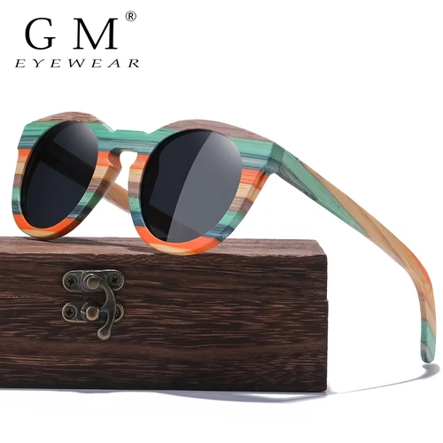 Gafas de sol ovaladas de bambú de Color GM, gafas de sol polarizadas de madera, gafas de moda para hombres y mujeres, gafas de protección UV400, caja cuadrada de madera