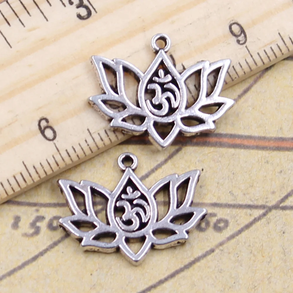 

25pcs Charms lotus flower yoga om 21x17mm Tibetan Silver Color Pendants Antique Jewelry Making DIY Handmade Craft