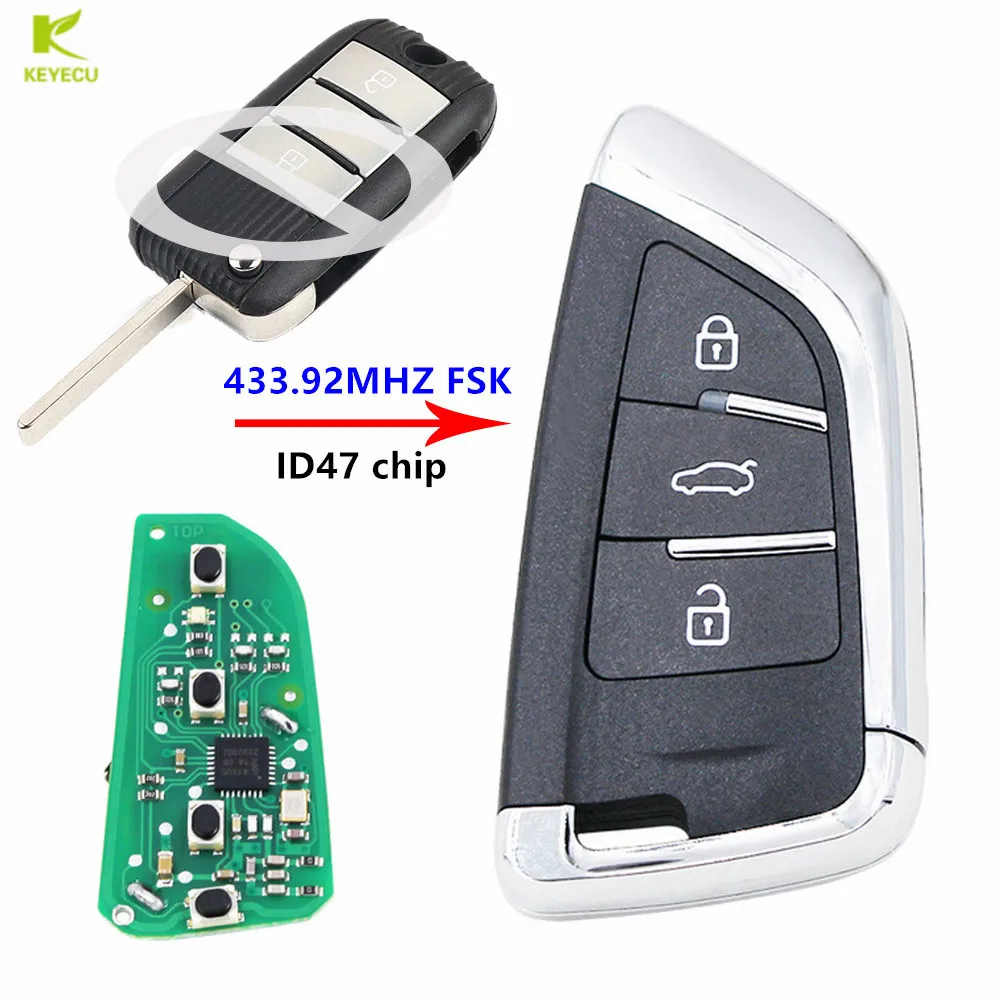 KEYECU Replacement Upgrade DIY Flip Remote Smart key 433Mhz 47 chip FOB 3 Button for MG I6 ZS