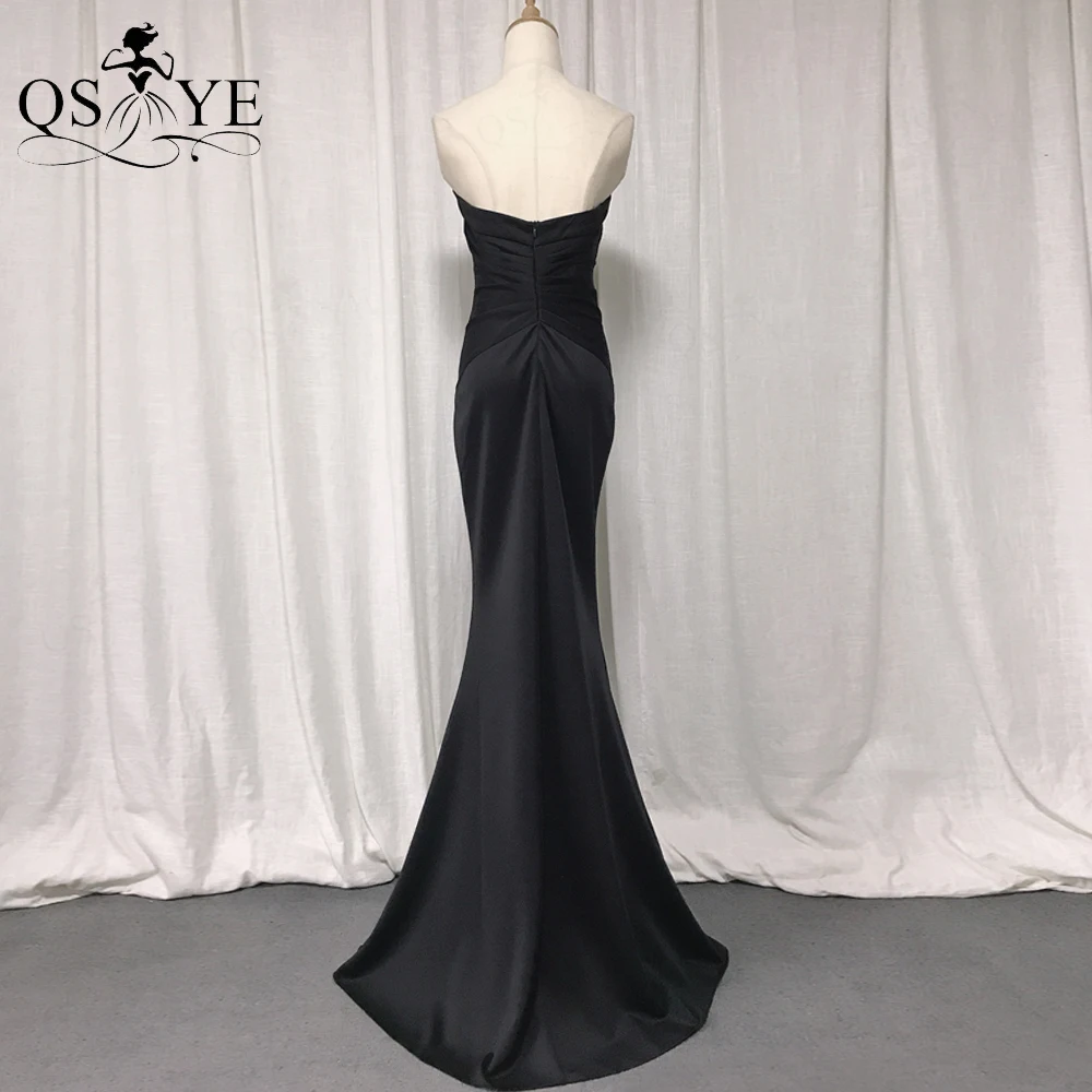 Qsyye frente split preto sereia longo vestido de baile cabido elástico ruched vestido de noite botões festa formal querida meninas vestido