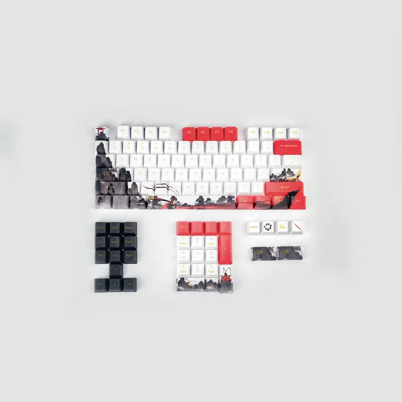 

PBT Wukong Keycaps 5 Sides Dye Subbed Chinese Style ANSI Layout OEM Profile Key Caps For Mechanical Keyboard GH60 87 104 108