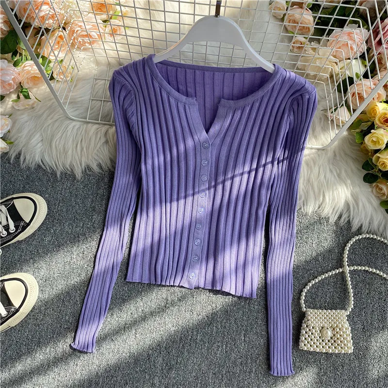 Knitted Tees Solid Black Casual Long Sleeve Vintage Green Tops For Women Pink Mujer Camisetas Striped Tshirt Female Clothing