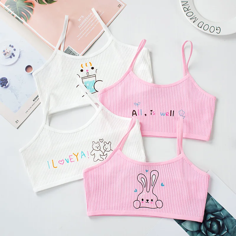 4Pcs New Girls Developmental Camisole Thread Combination Girl Bra Tube Top Girl Cartoon Training Bra 7-16Y Clothes For Teens