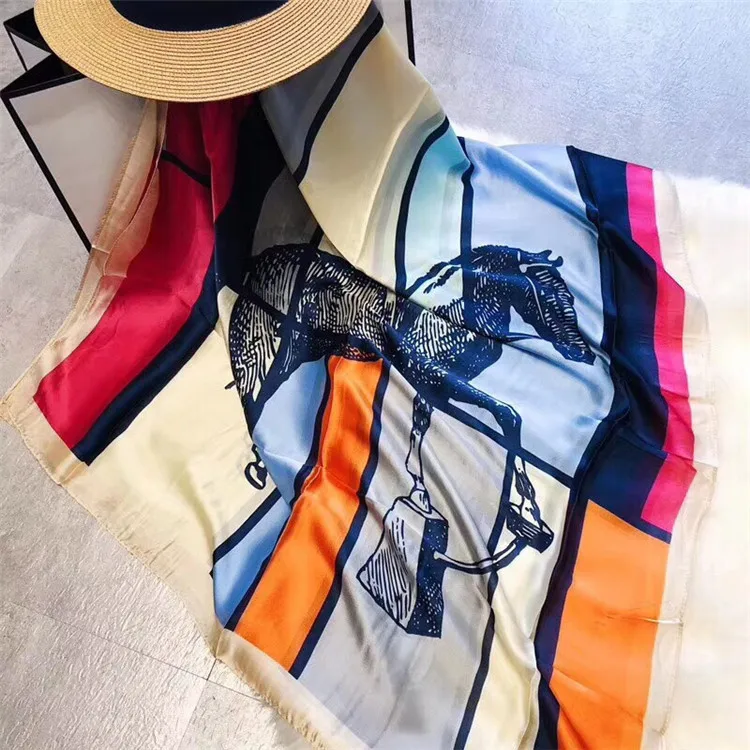 

New Fashion Women Scarf Luxury Brand Scarf Women Horse Printed Silk Scarf Scarves Long Scarf Designer Lady Wraps Soft Bandana