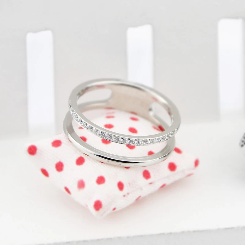 Beautiful Hollow Double Layer Inlaid 21 Zircon Ring For Women Love Gift Stainless Steel Gold Color Jewelry