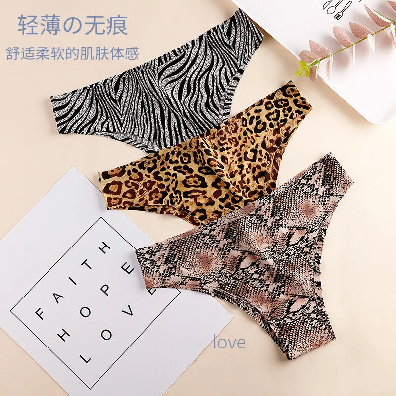 Woman Underwear Panties Sexy Seamless Ice Silk Thin Sports Underpants Leopard Tiger Zebra Python Print Female Panties Briefs