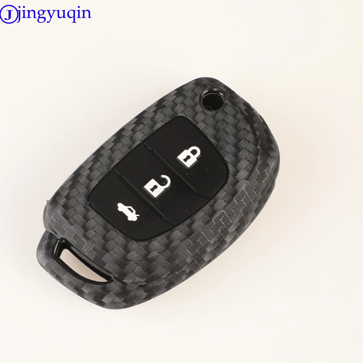 jingyuqin Carbon Silicone Car Key Case Cover 3/4 Buttons For Hyundai Creta I10 I20 Tucson Elantra Santa Fe 2016 2017 2018
