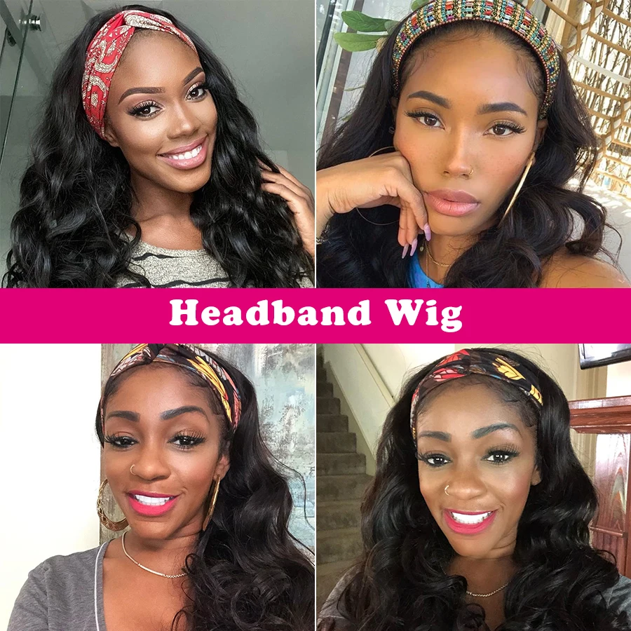 Body Wave Headband Wig Human Hair Wigs For Women 30 Inch Wig Machine Made Wig With Headband Glueless Remy Hair