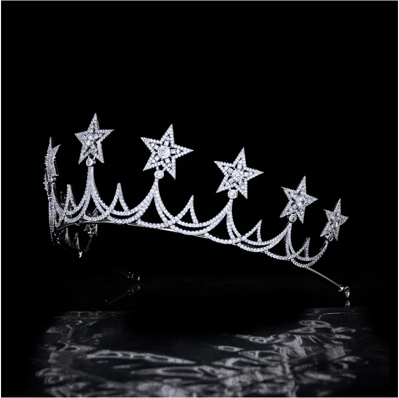 Classic Cubic Zirconia Wedding Tiara Zircon Crown Bride Wedding  Accessories Star Crown Women Hair Jewelry Accessories HT21005