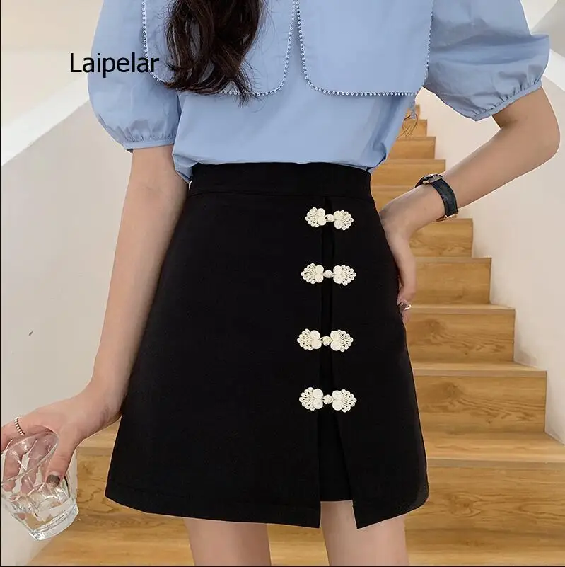 2021 Summer New Fashion Metal Pin Decorative Skirt Shorts Solid Color Lady High Waist Wide Leg Shorts Women Skirts