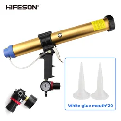 HIFESON Cylinder 600ml Pneumatic Glass Glue Gun Foam Caulking Tool Adjustable Pressure and Low Noise 20PCS Glue Nozzle Set