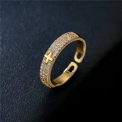 Classic Design Bling Bling Cross Ring 2026 Fashion Gold Color CZ Open Ring Adjustable Wholesale Christian Jewelry Gift