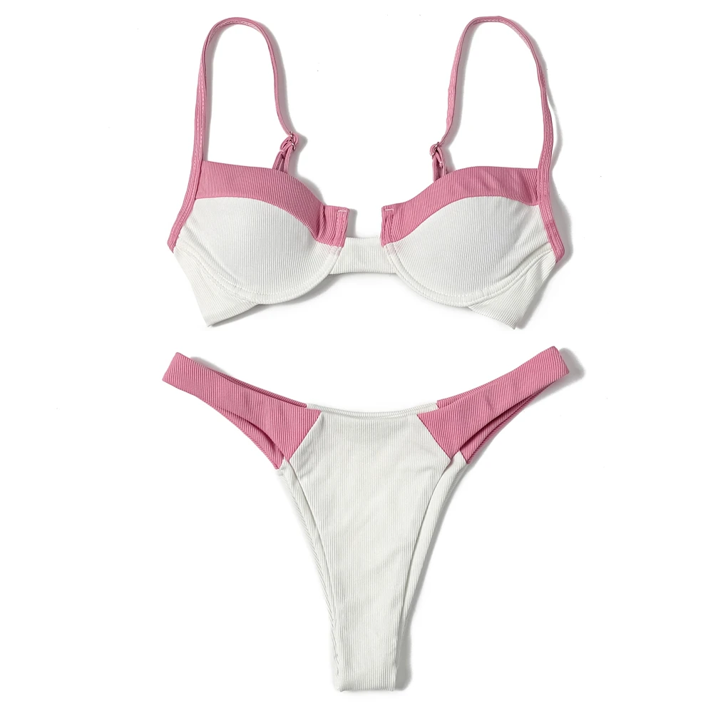 ZTVitality Bikini Sexy con empalme acanalado 2022 Recién llegado Sujetador acolchado con aros Push Up Traje de baño de corte alto Traje de baño para mujer Ropa de playa biquini