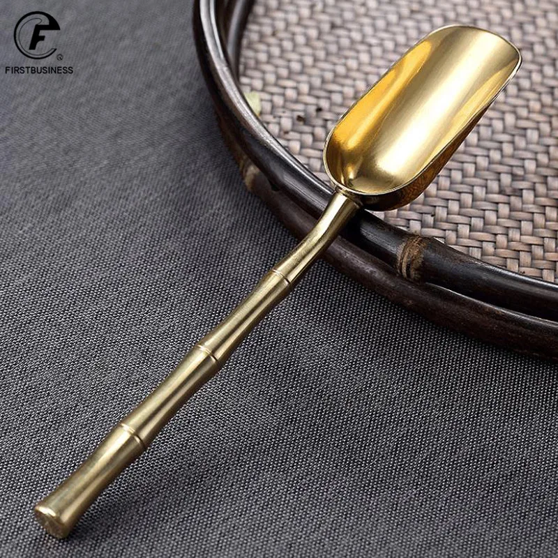 Brass Copper Dinnerware Set Spoon Tea Spoon Dessert Coffee Ice Cream Spoons Kitchen Accessories Bar Tools New Bamboo Creative