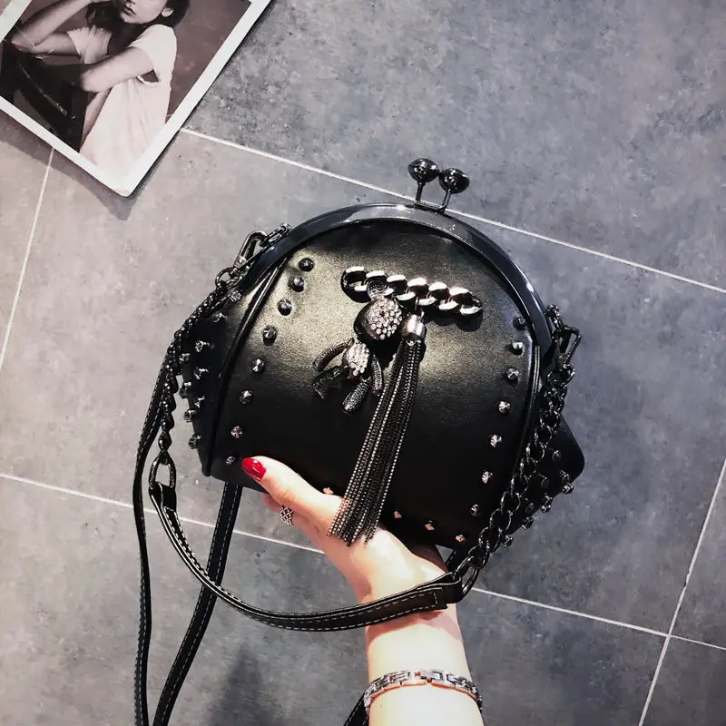 Lock Shell Bag Bags Rivet Metal Fringe Diamond Women Shoulder Crossbody Bag TWO Straps PU Leather Chain Women's Handbags Purses