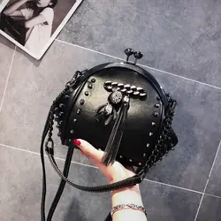 Bolso cruzado de piel sintética con dos correas para mujer, bolsa de hombro con remaches, flecos de Metal y diamantes