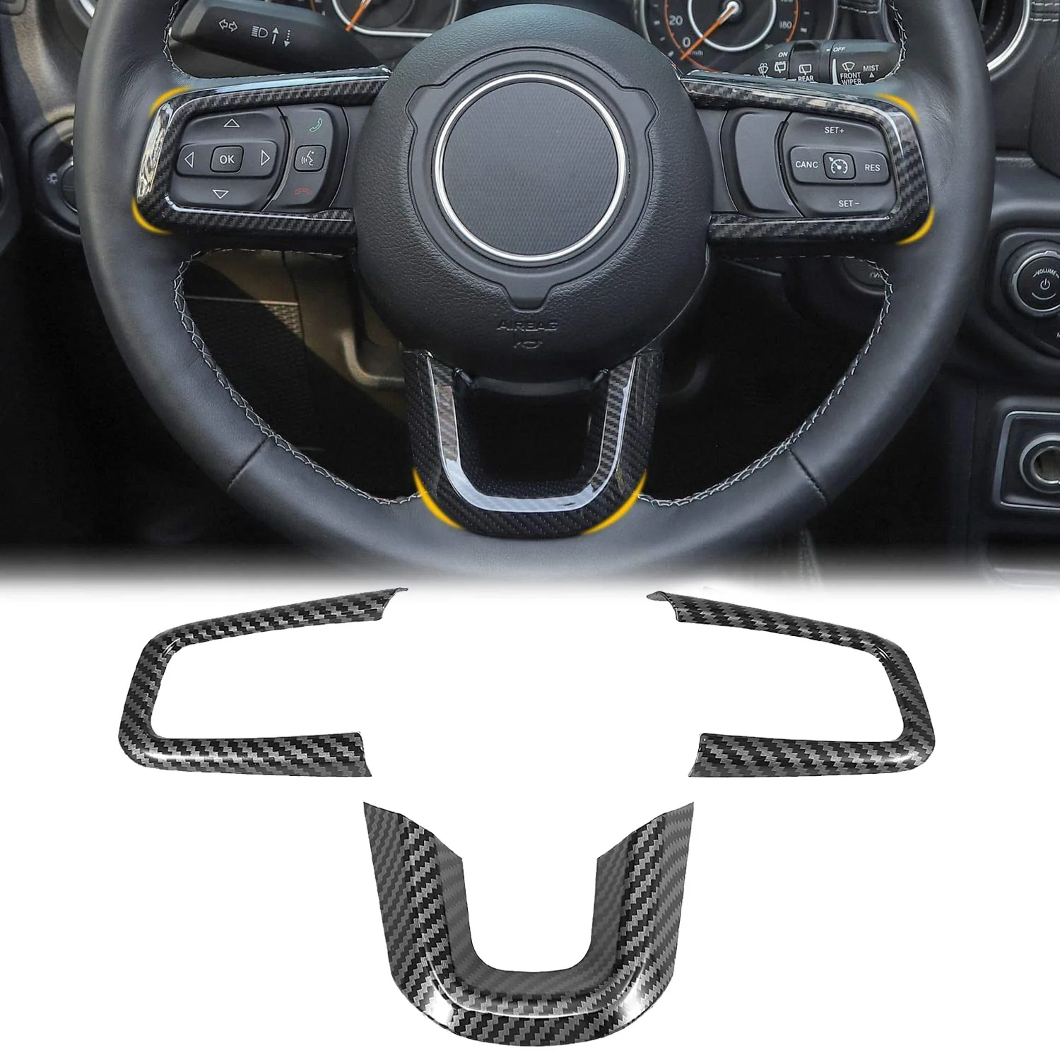 

Car Steering Wheel Cover ABS Interior Decoration Trim Bezel Frame Accessories for Jeep Wrangler JL JLU JT 2018-2021