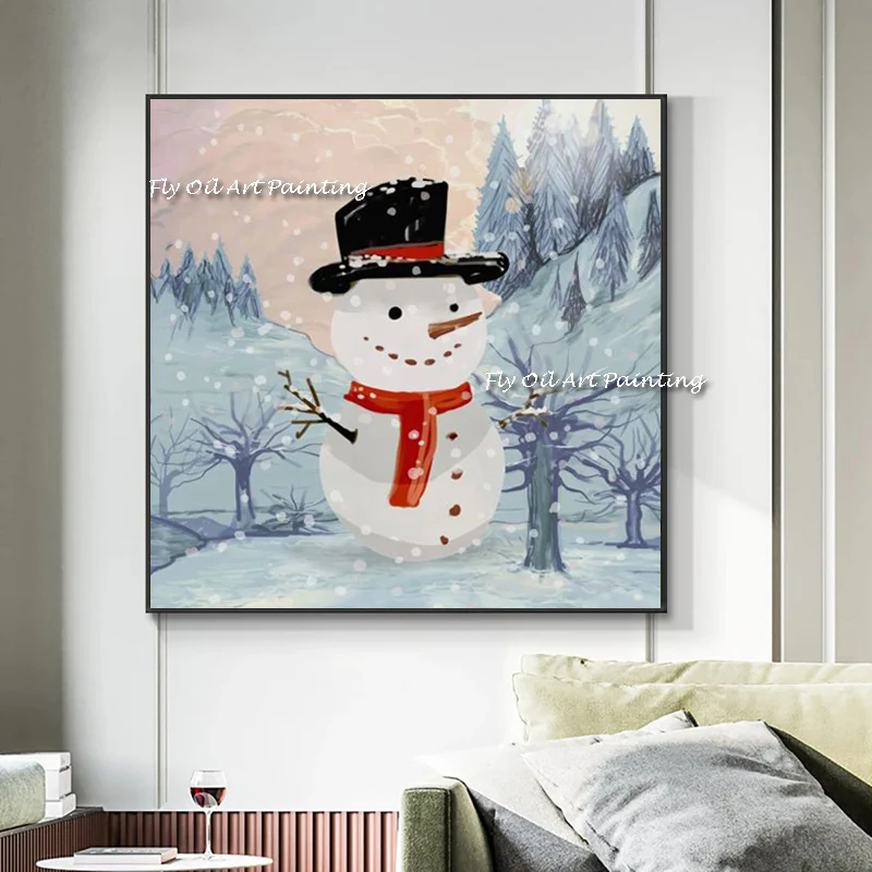 

100% Hand Painted Picture Abstract White snowman cute figure abstract Oil Paintings On Canvas Wall Artwork Gift