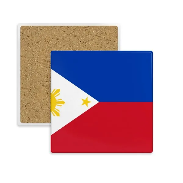 

Philippines National Flag Asia Country Square Coaster Cup Mug Holder Absorbent Stone for Drinks 2pcs Gift